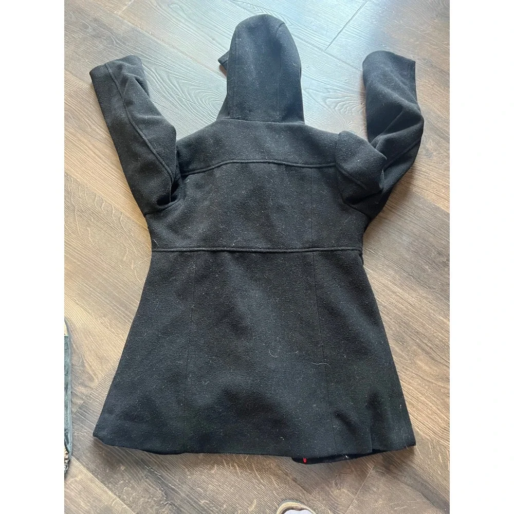 Rothschild Girls Black Double Breasted Hooded Wool Blend Coat‎ Size 14